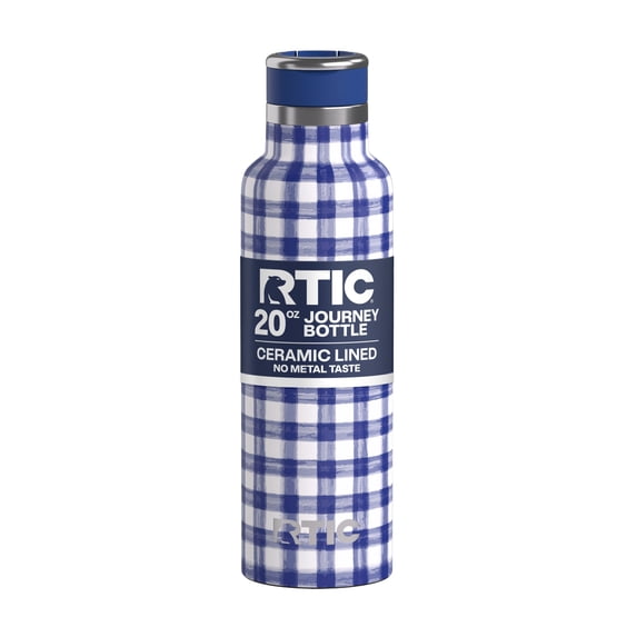 RTIC 20 oz Ceramic Lined Insulated Journey Water Bottle, Leak-Proof Lid, Cobalt Gingham