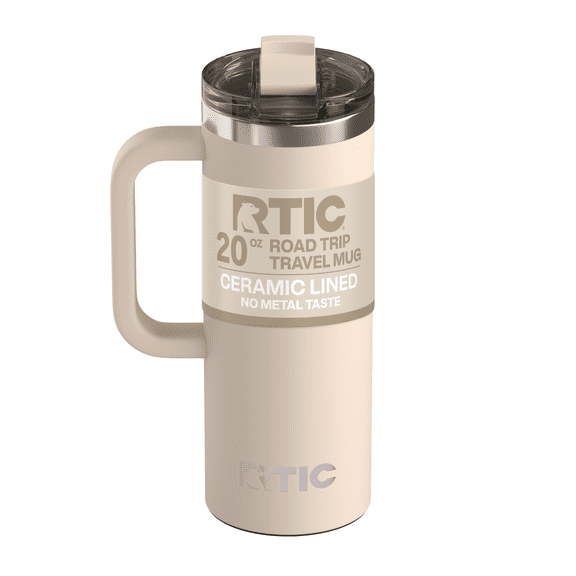 RTIC 20 oz Ceramic Lined Insulated Road Trip Travel Mug, Leak-Resistant Lid, Beach