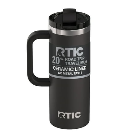 RTIC 20 oz Ceramic Lined Insulated Road Trip Travel Mug, Leak-Resistant Lid, Black