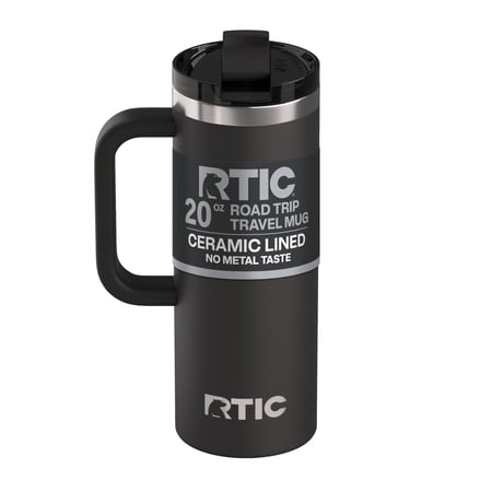 RTIC 20 oz Ceramic Lined Insulated Road Trip Travel Mug with Leak-Resistant Lid, Black