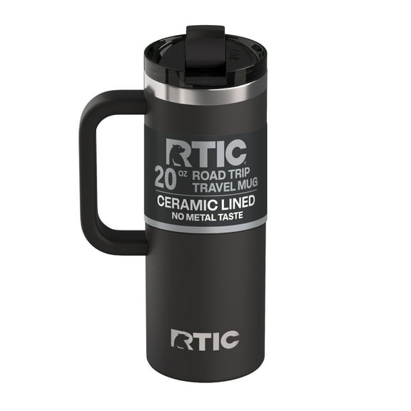 RTIC 20 oz Ceramic Lined Insulated Road Trip Travel Mug, Leak-Resistant Lid, Black