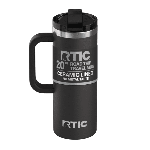 RTIC 20 oz Ceramic Lined Insulated Road Trip Travel Mug, Leak-Resistant Lid, Black