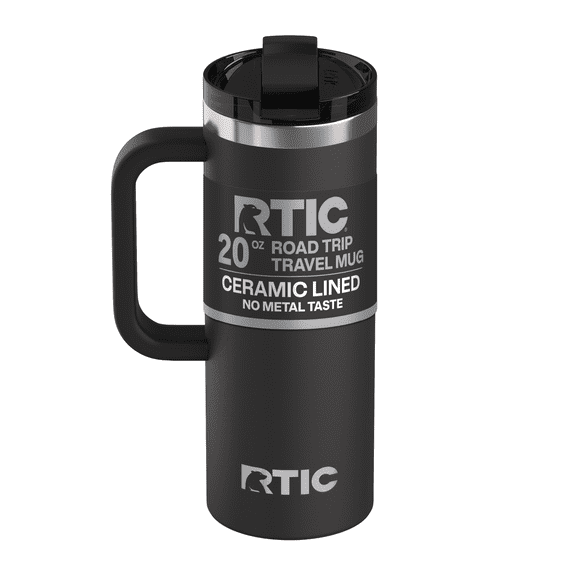 RTIC 20 oz Ceramic Lined Insulated Road Trip Travel Mug, Leak-Resistant Lid, Black