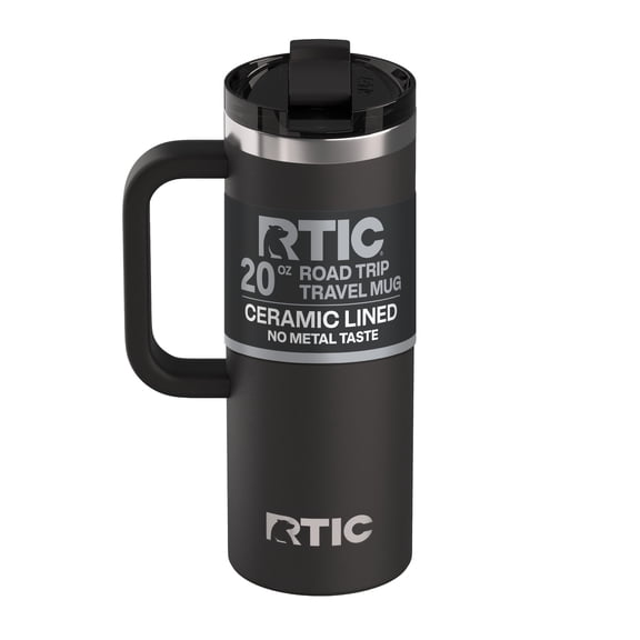RTIC Road Trip 20 oz Ceramic Lined Leak-Resistant Lid Travel Mug, Black