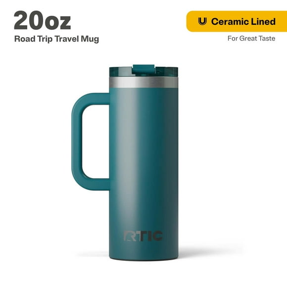 RTIC 20 oz Ceramic Lined Insulated Road Trip Travel Mug, Leak-Resistant Lid, Deep Harbor