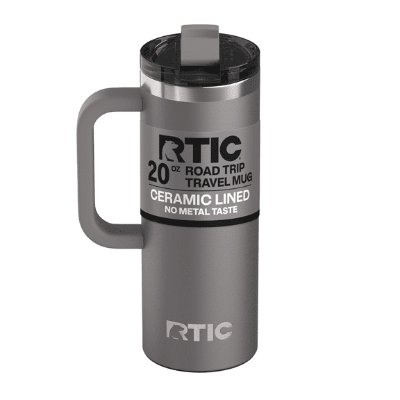 RTIC 20 oz Ceramic Lined Insulated Road Trip Travel Mug, Leak-Resistant Lid, Graphite