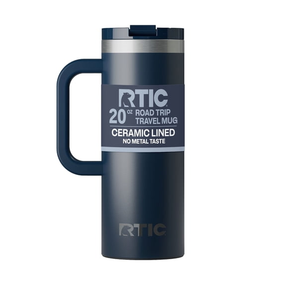 RTIC Road Trip 20 oz Ceramic Lined Leak-Resistant Lid Travel Mug, Navy