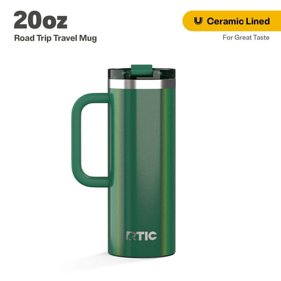 RTIC 20 oz Ceramic Lined Insulated Road Trip Travel Mug, Leak-Resistant Lid, Pine Tree Glitter
