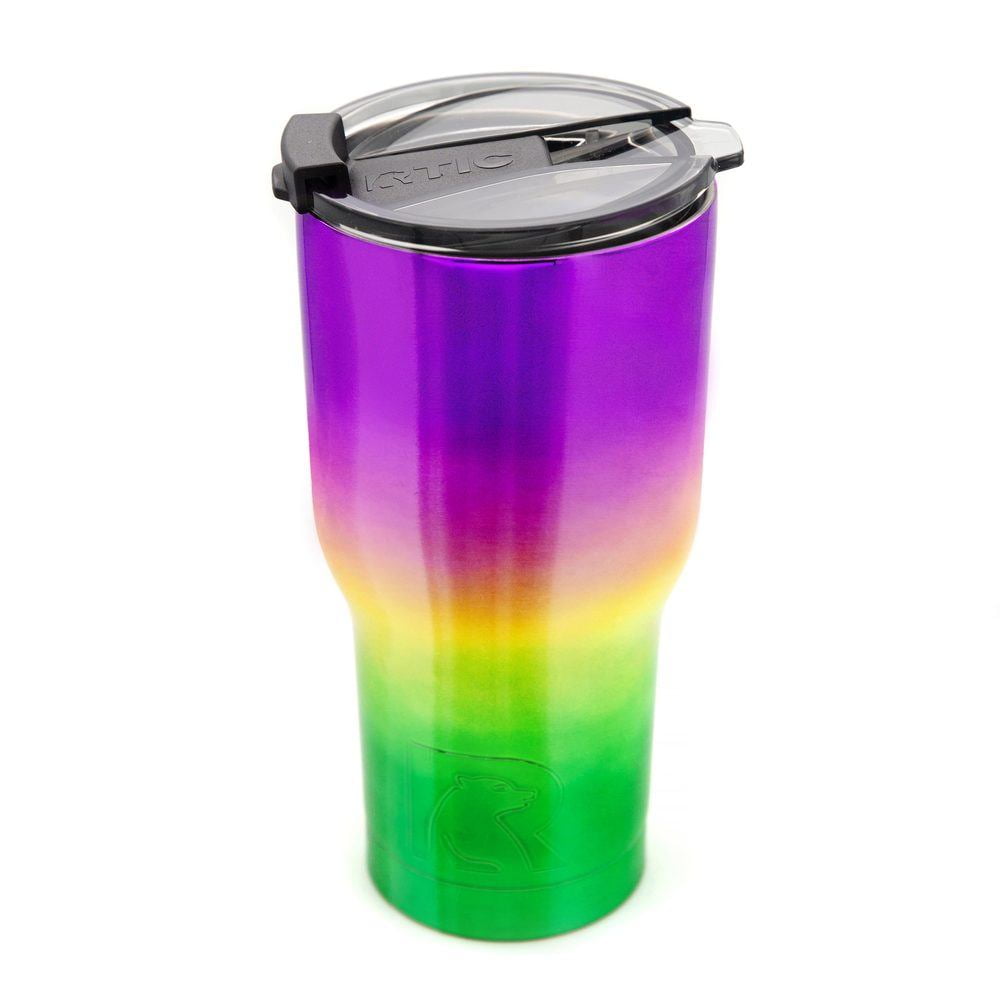 RTIC 20 oz Insulated Tumbler Stainless Steel Coffee Travel Mug with Lid,  Spill Proof, Hot Beverage and Cold, Portable Thermal Cup for Car, Camping,  Mardi Gras 