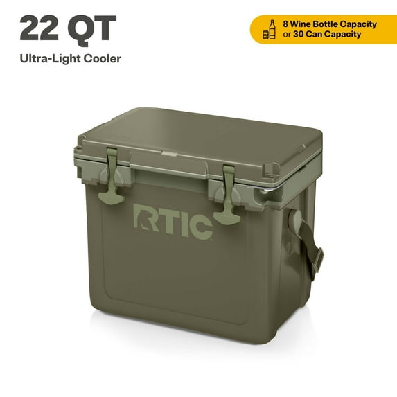 RTIC 22 QT Ultra-Light Hard-Sided Ice Chest Cooler, Fits 30 Cans or 8 Wine Bottles, Olive