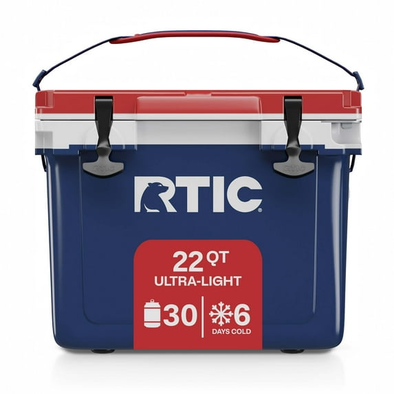 RTIC 22 QT Ultra-Light Hard-Sided Ice Chest Cooler, Fits 30 Cans, 8 Wine Bottles, Patriot