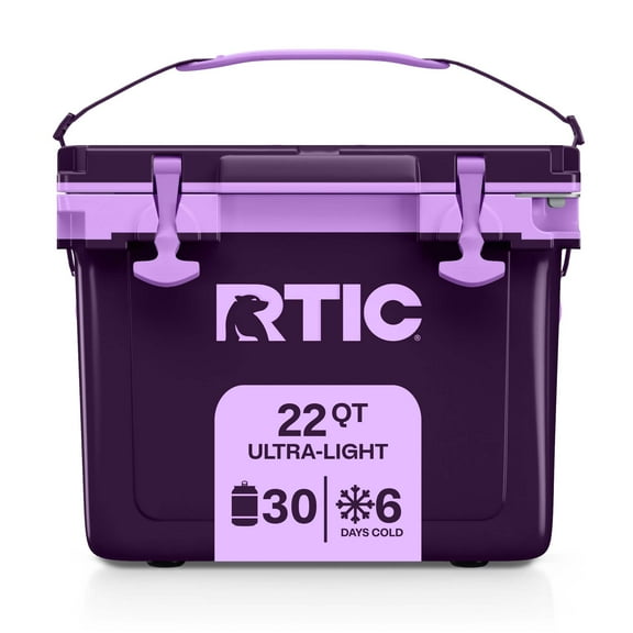 RTIC 22 QT Hard-Sided Cooler, Fits 30 Cans or 8 Wine Bottles, Plum/Lavender