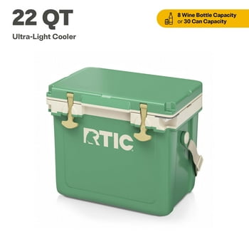 RTIC 22 QT Ultra-Light Hard-Sided Ice Chest Cooler, Fits 30 Cans or 8 Wine Bottles, Sage/Beach