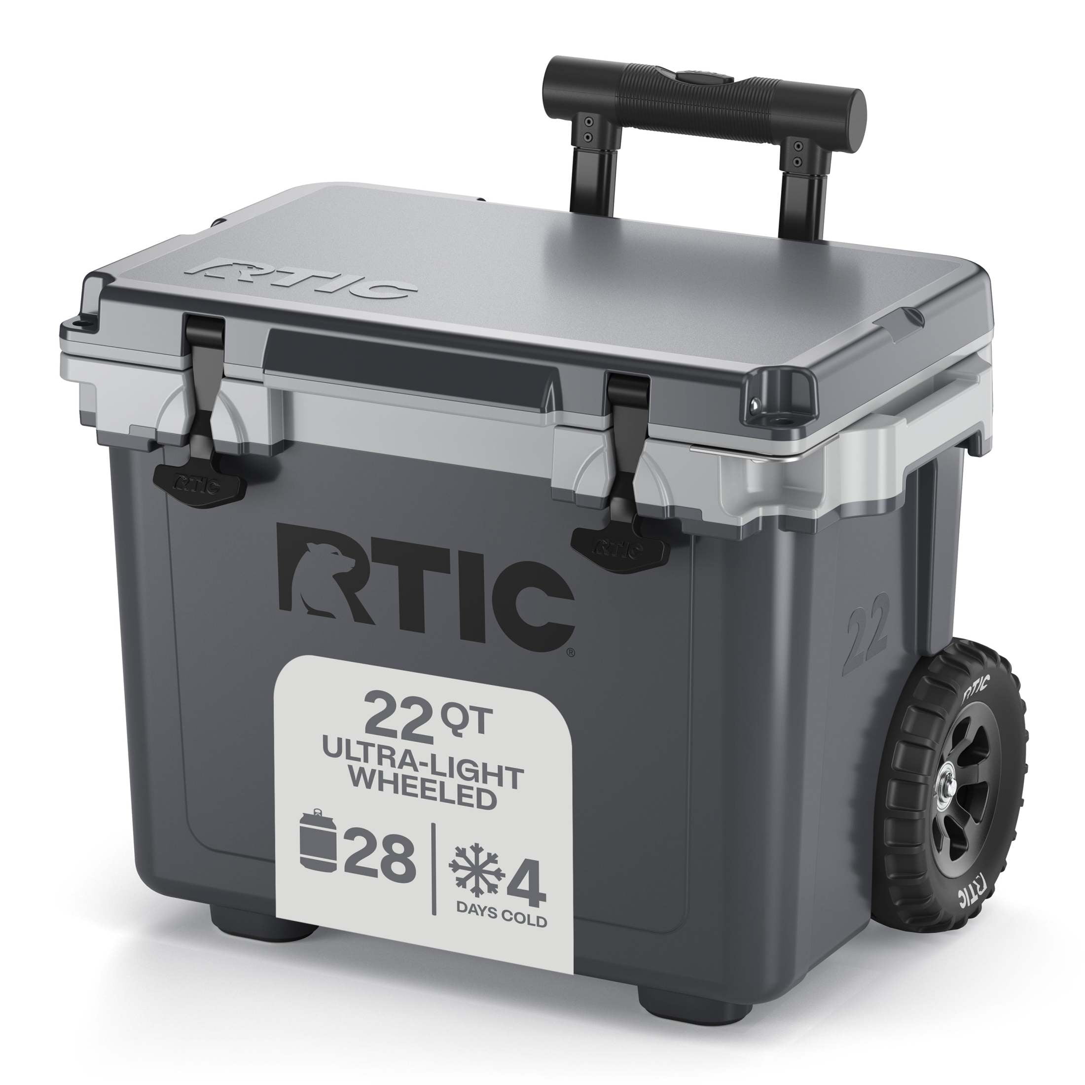RTIC 22 QT Wheeled Hard-Sided Cooler, Fits 28 Cans or 6 Wine Bottles, Grey