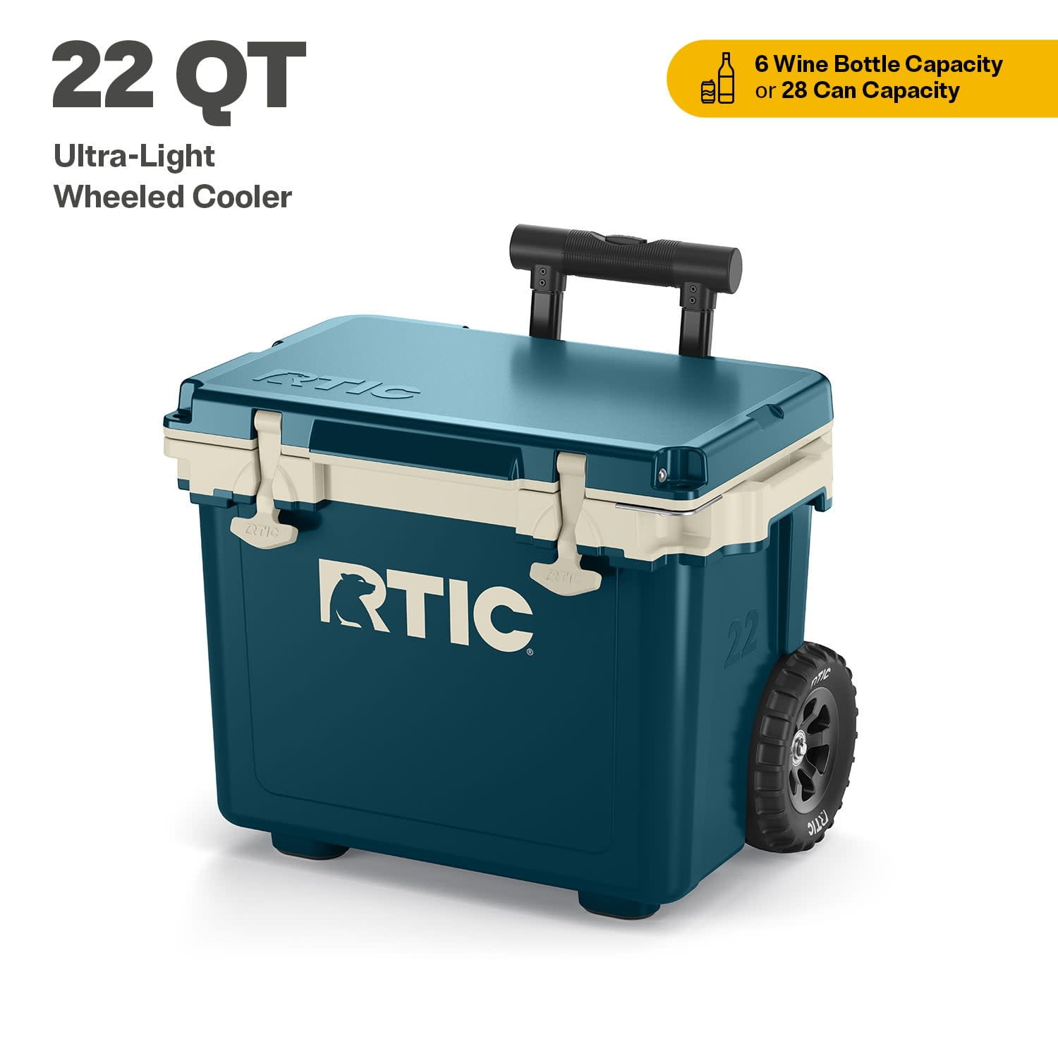 RTIC 22 QT Ultra-Light Wheeled Hard-Sided Ice Chest Cooler, Fits 28 ...