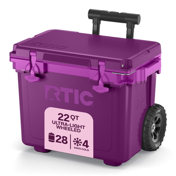 RTIC 22 QT Wheeled Hard-Sided Cooler, Fits 28 Cans or 6 Wine Bottles, Berry Jam