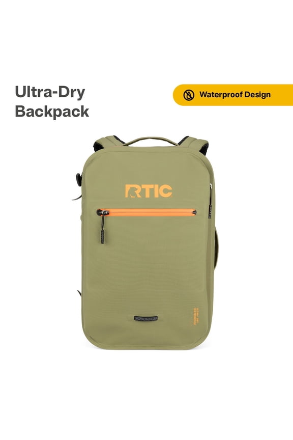 Ultra-Dry Backpack, Waterproof, Laptop Compartment, 26 Liters, Olive & Orange