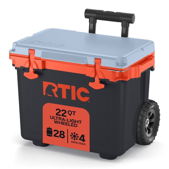 RTIC 22 Qt 28-Can Ultra-Light Rolling Cooler, Light Black & Persimmon