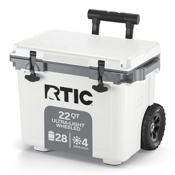 RTIC 22 Qt 28-Can Ultra-Light Rolling Cooler, White & Grey