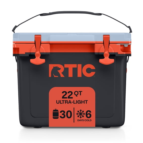RTIC 22 Qt 30-Can Ultra-Light Ice Chest Cooler, Light Black & Persimmon