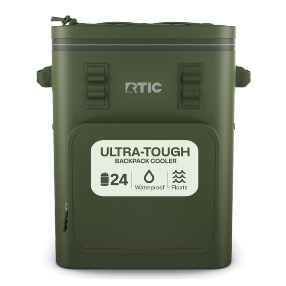RTIC 24 Can Ultra-Tough Backpack Cooler, Leakproof Cooler, Waterproof Zipper, Olive