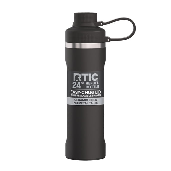 RTIC 24 oz Ceramic Lined Insulated Refuel Water Bottle, Leak Proof with Removable Shaker, Black