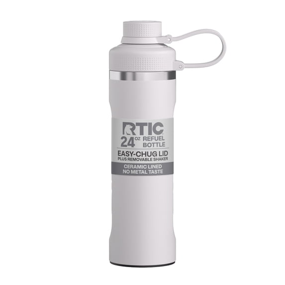 RTIC 24 oz Ceramic Lined Insulated Refuel Water Bottle, Leak Proof with Removable Shaker, Cool Grey
