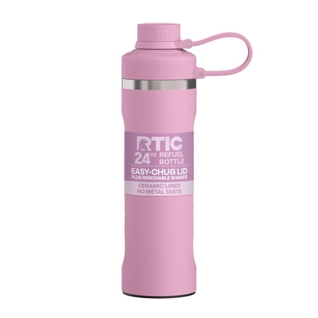 RTIC 24 oz Ceramic Lined Insulated Refuel Water Bottle, Leak Proof with Removable Shaker, Rosewood