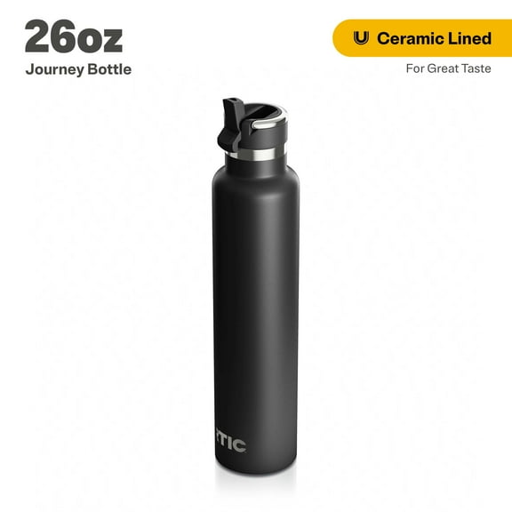 RTIC 26 oz Ceramic Lined Insulated Journey Water Bottle, Leak-Proof Lid, Black