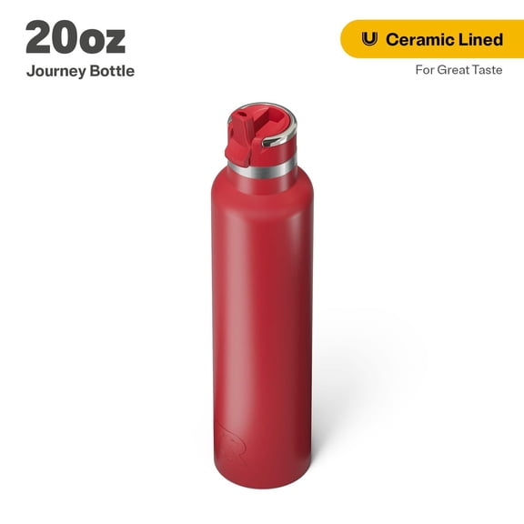 RTIC 26 oz Ceramic Lined Insulated Journey Water Bottle, Leak-Proof Lid, Flag Red