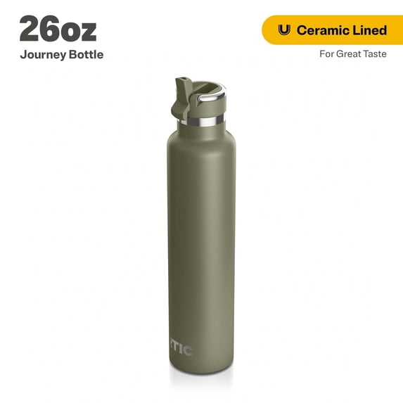 RTIC 26 oz Ceramic Lined Insulated Journey Water Bottle, Leak-Proof Lid, Olive