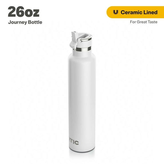 RTIC 26 oz Ceramic Lined Insulated Journey Water Bottle, Leak-Proof Lid, White