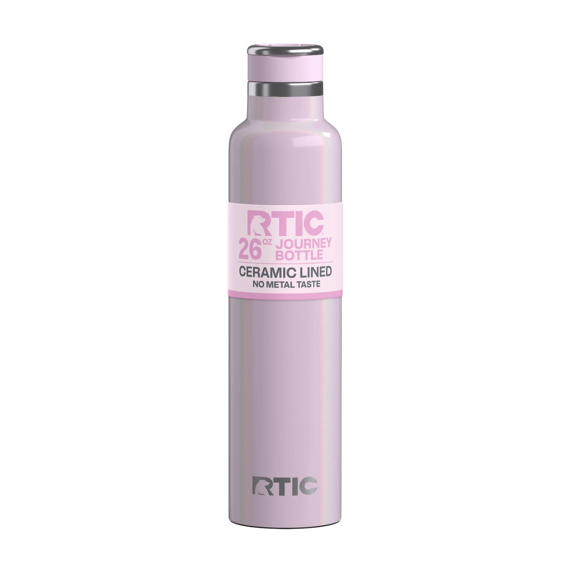 RTIC 26 oz Ceramic Lined Insulated Journey Water Bottle, Leak-Proof Lid, Pale Pink Glitter