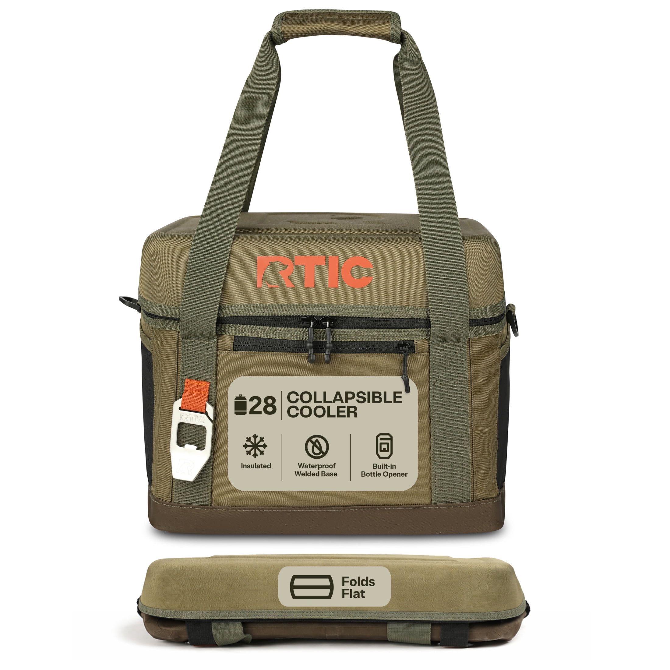 RTIC 28-Can, 27 Qt, Collapsible Soft Cooler with Bottle Opener, Olive