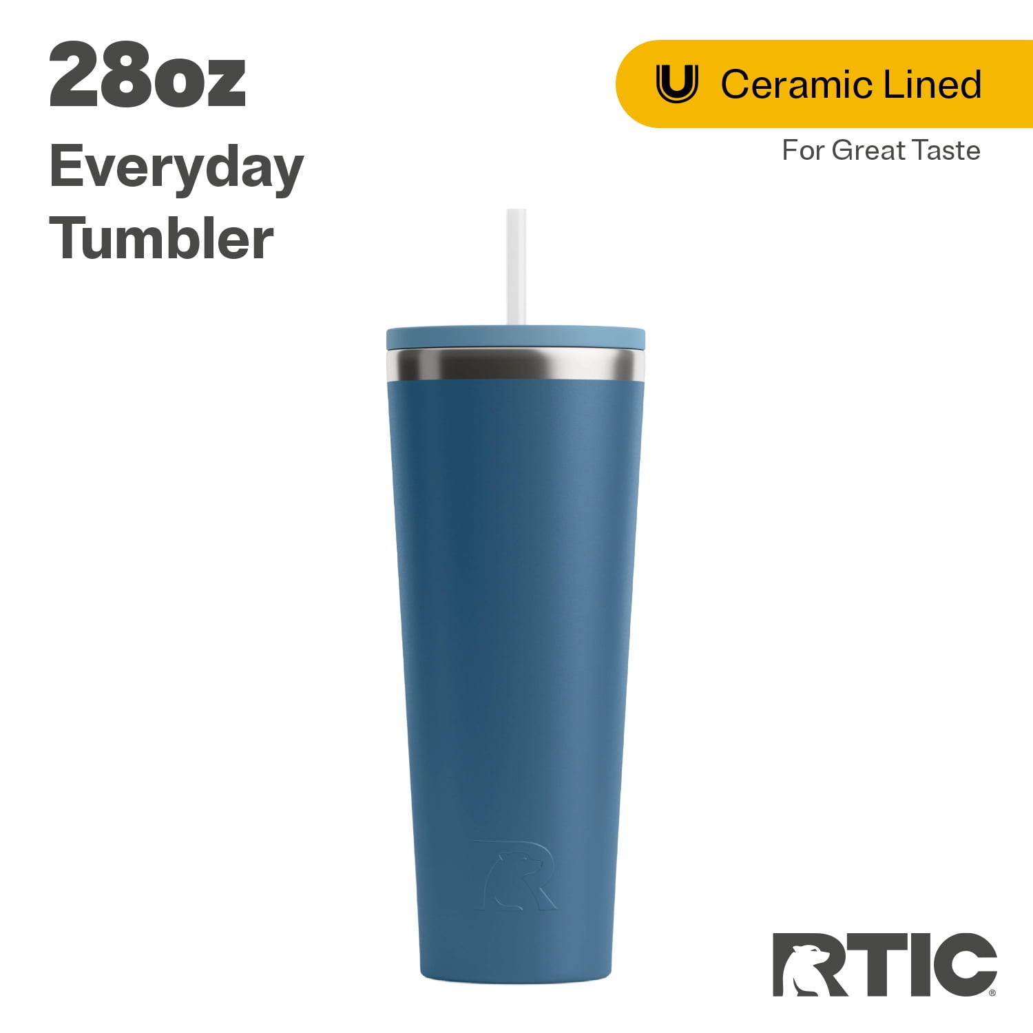 RTIC 28 OZ Ceramic Lined Everyday Tumbler, SpillResistant Straw Lid