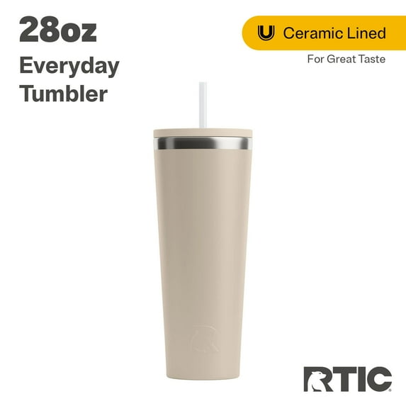RTIC 28 oz Ceramic Lined Everyday Tumbler, Spill-Resistant Straw Lid, Beach