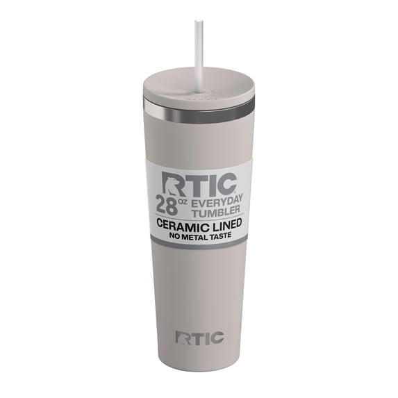 RTIC 28 oz Ceramic Lined Everyday Tumbler, Spill-Resistant Straw Lid, Cool Grey