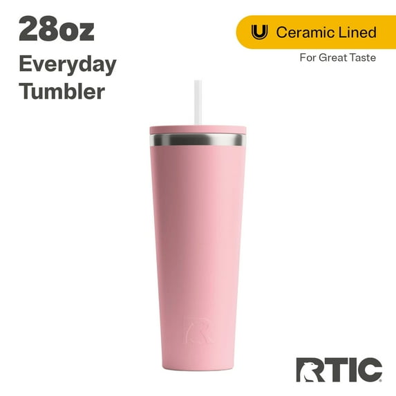 RTIC 28 oz Ceramic Lined Everyday Tumbler, Spill-Resistant Straw Lid, Dusty Rose