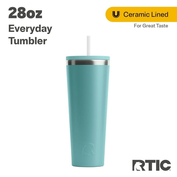 RTIC 28 oz Ceramic Lined Everyday Tumbler, Spill-Resistant Straw Lid, Lagoon