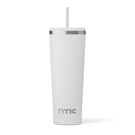 RTIC 28 oz Ceramic Lined Everyday Tumbler, Spill-Resistant Straw Lid, White