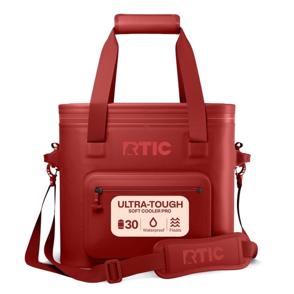 RTIC 30 Can Ultra-Tough Soft Cooler Pro, Leakproof Cooler, Waterproof Zipper, Black Cherry