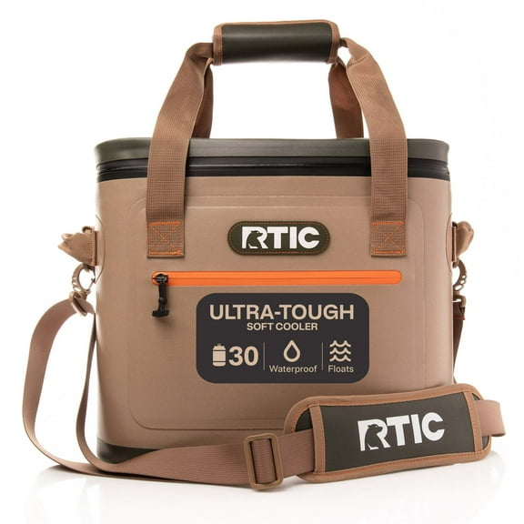 RTIC 30 Can Ultra-Tough Soft Cooler, 20 Qt, Leakproof, Waterproof Zipper, Tan