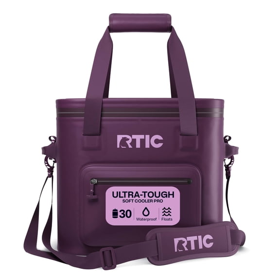 RTIC 30 Can Ultra-Tough Soft Cooler Pro, Leakproof Cooler, Waterproof Zipper, Plum