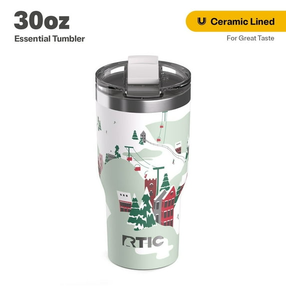 RTIC 30 oz Ceramic Lined Insulated Essential Tumbler, Leak-Resistant Lid, Christmas, Holiday, Apres Ski