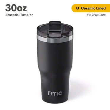 RTIC 30 oz Ceramic Lined Insulated Essential Tumbler, Leak-Resistant Lid, Black