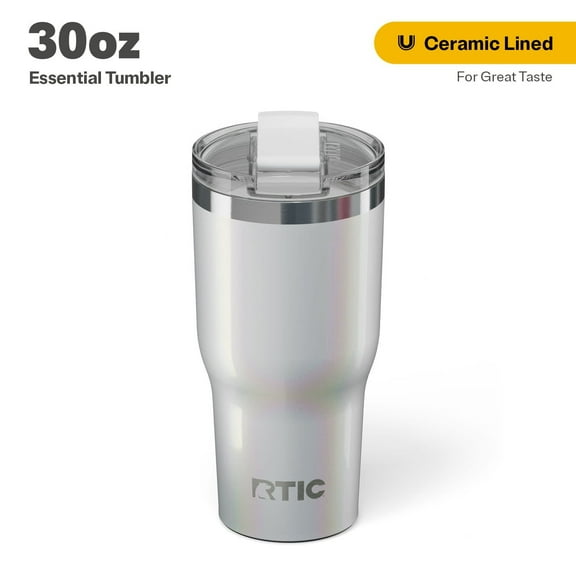 RTIC 30 oz Ceramic Lined Insulated Essential Tumbler, Leak-Resistant Lid, Cool Grey Glitter