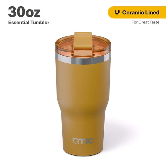 RTIC 30 oz Ceramic Lined Insulated Essential Tumbler, Leak-Resistant Lid, Harvest