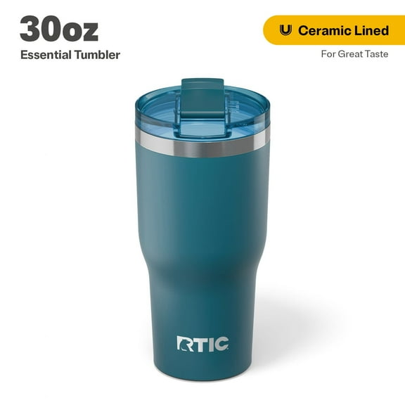 RTIC 30 oz Ceramic Lined Insulated Essential Tumbler, Leak-Resistant Lid, Marine