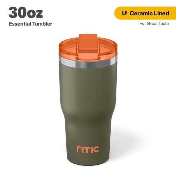 RTIC 30 oz Ceramic Lined Insulated Essential Tumbler, Leak-Resistant Lid, Trailblazer