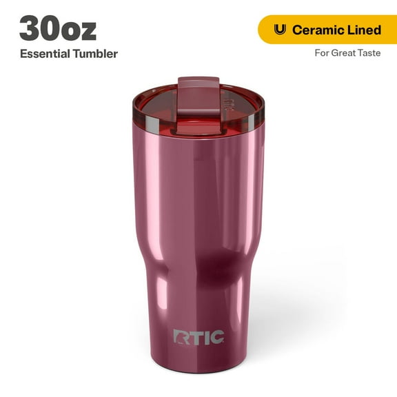 RTIC 30 oz Ceramic Lined Insulated Essential Tumbler, Leak-Resistant Lid, Vintage Rose Metallic